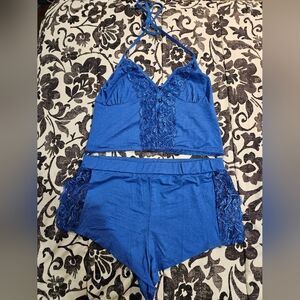 Blue Lace Trim Sleepwear Set